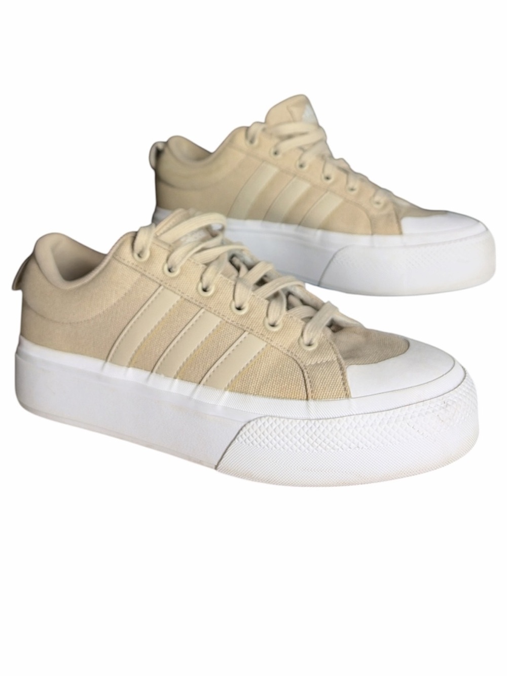 adidas Originals Beige Canvas Platform Low-Top Sneakers with White Sole